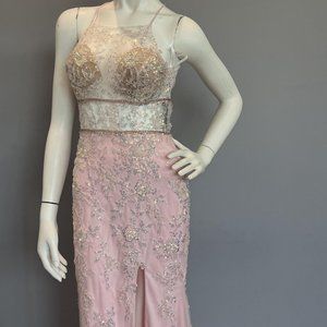 Light pink unlined bodice high neck formal/prom gown